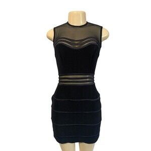 Tadashi Dress Womens 8 Black Sheer Panel Sleeveless Bodycon Cocktail Party USA